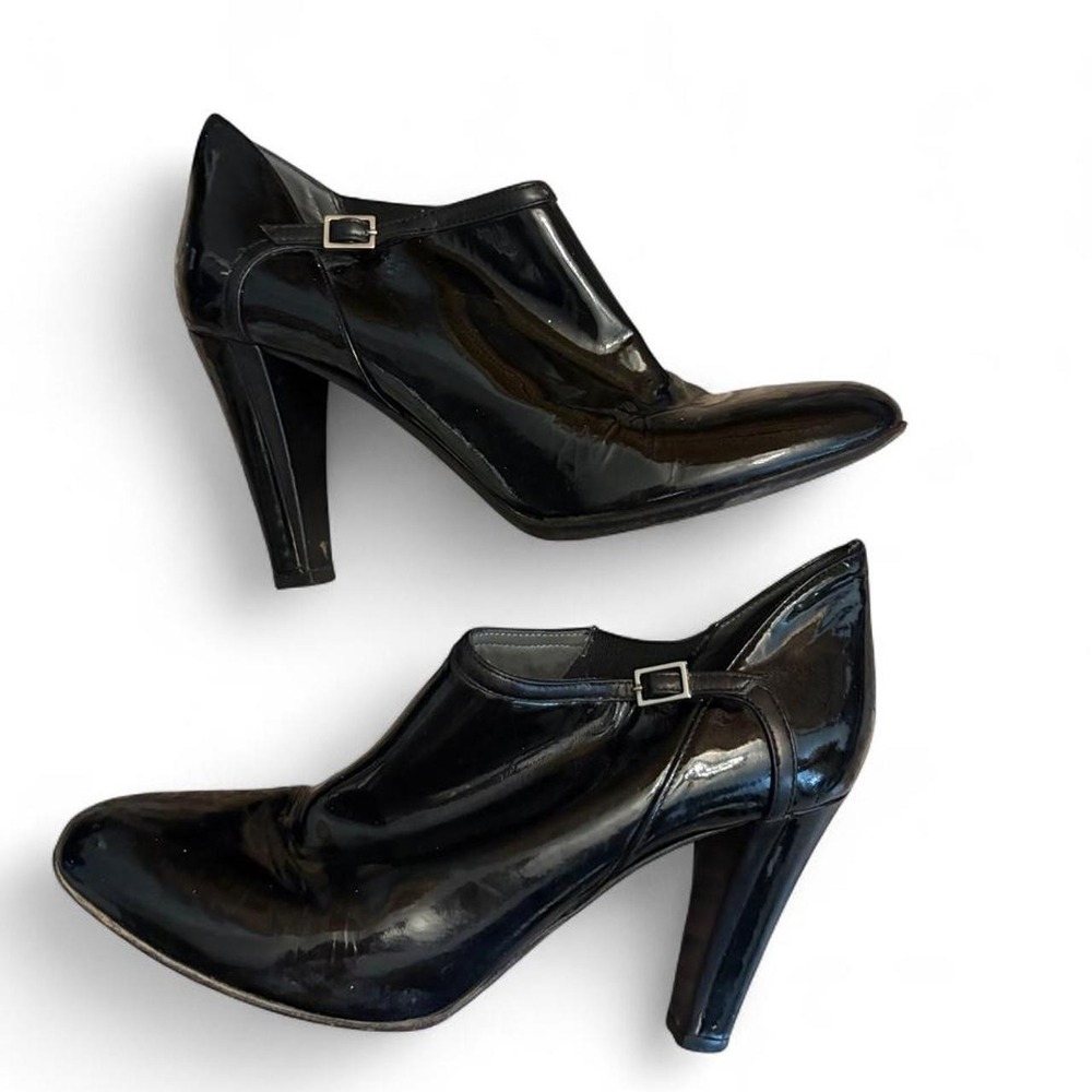 Theory Black Patent Leather Mary Jane Booties 39.5 Italy High Heel Designer